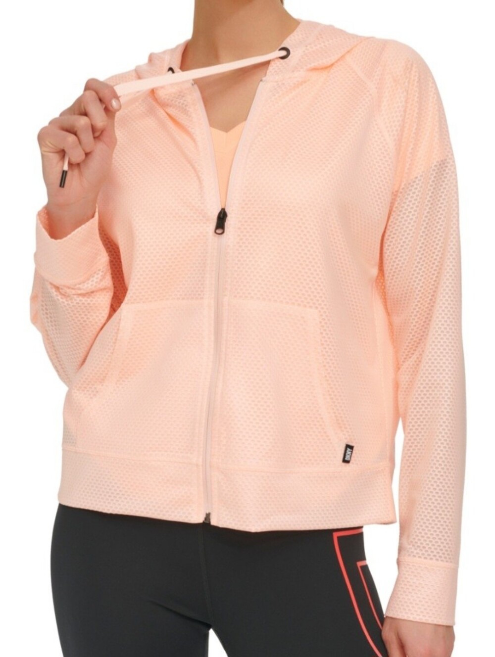 DKNY Womens Honeycomb Mesh Zip Hoodie